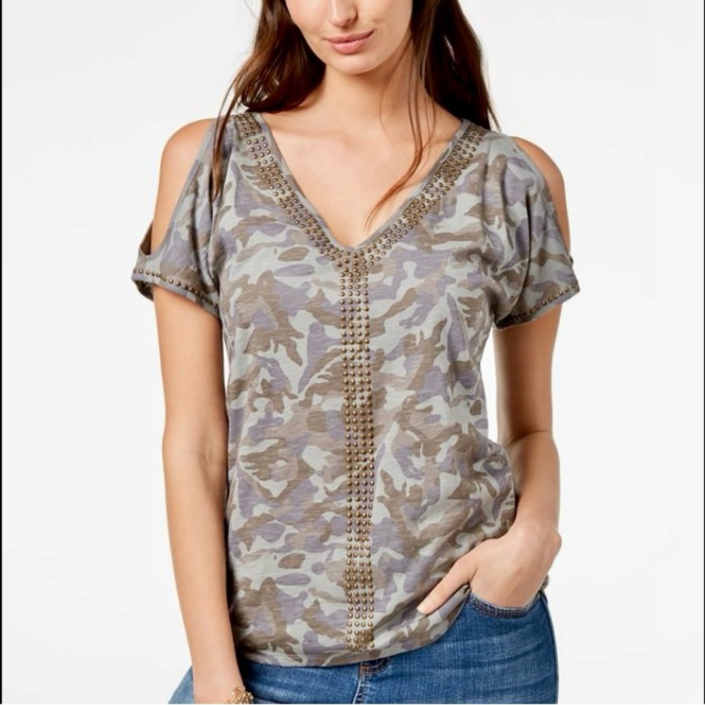 INC cold shoulder studded top